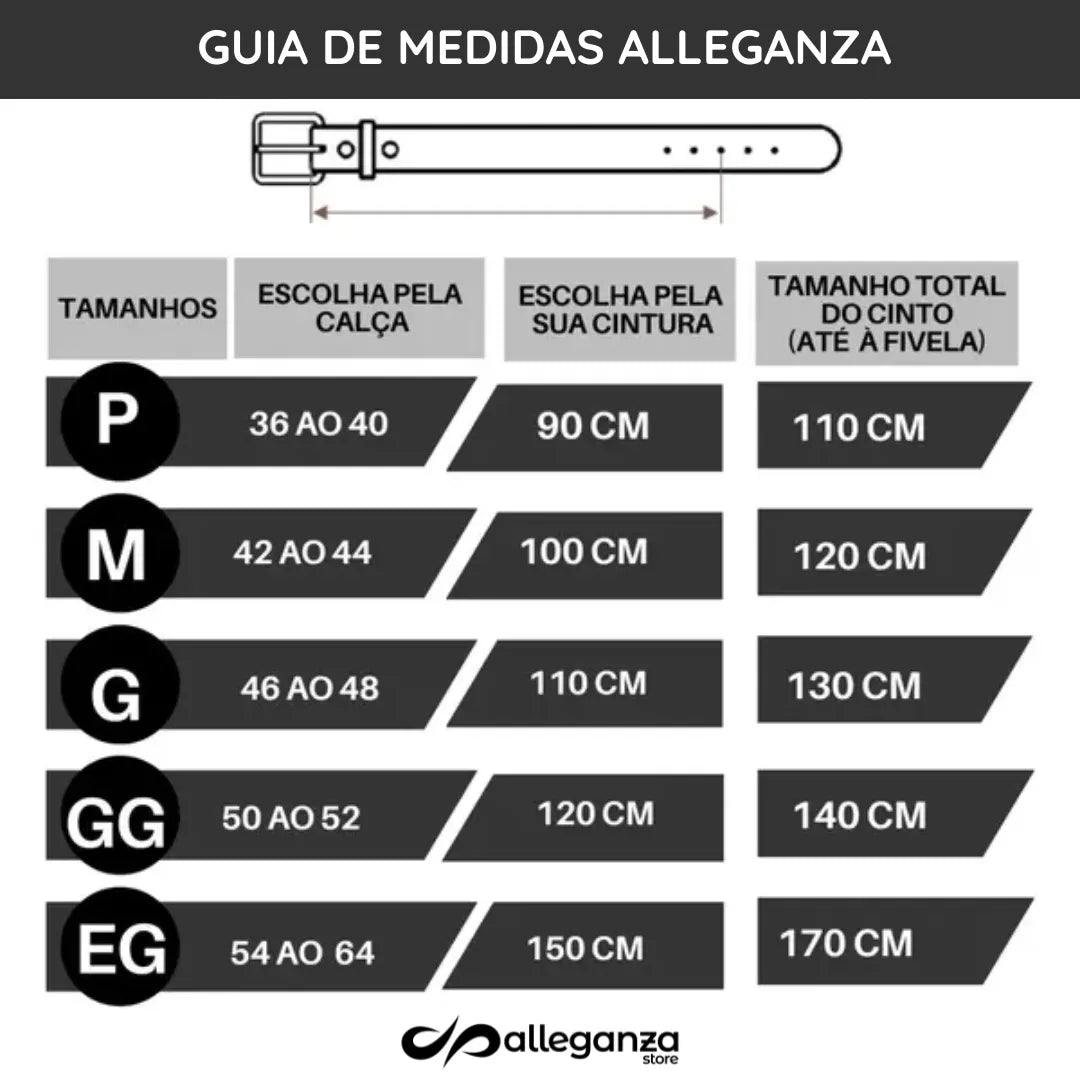 Cinto Masculino de Couro Legítimo Allegante Plus (105cm a 170cm)